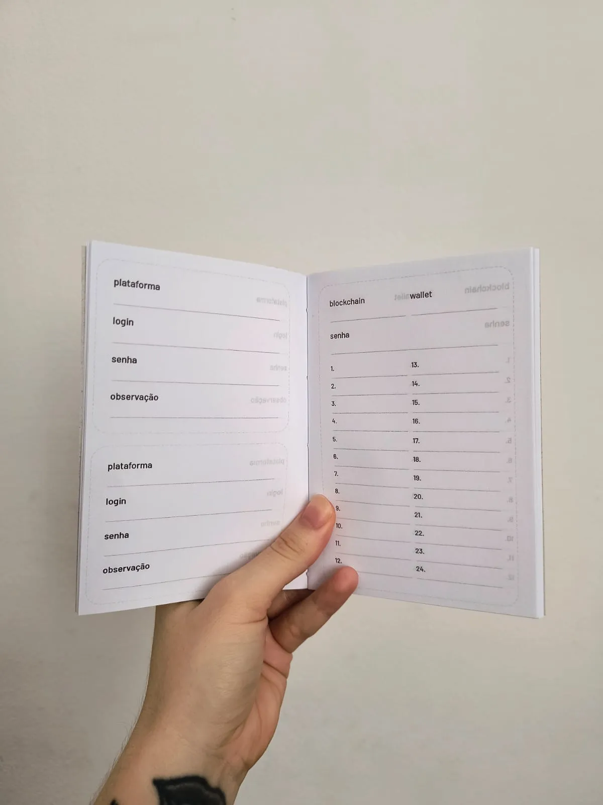 Seed-phrase notebook interior pages